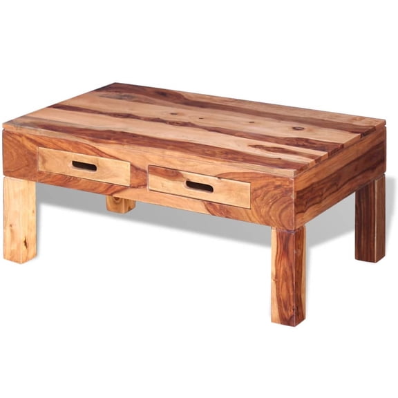 vidaXL Tropical Storage Solid Sheesham Wood Coffee Table with 2 Drawers, Brown