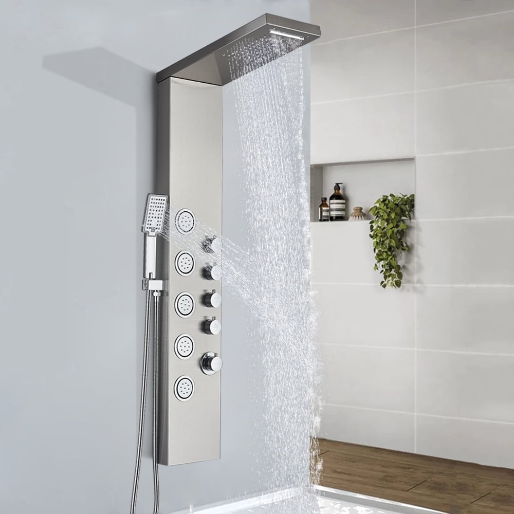 Senlesen Shower Panel System Rain Waterfall Massage Jet Brushed Nickel
