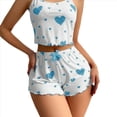thumbnail image 3 of Conjunto de Pijama de 2 Piezas con Estampado Gráfico para Mujer, Top Corto y Pantalones Cortos de Verano, Conjuntos de Ropa de Dormir Acanalados. y Azul M, 3 of 5