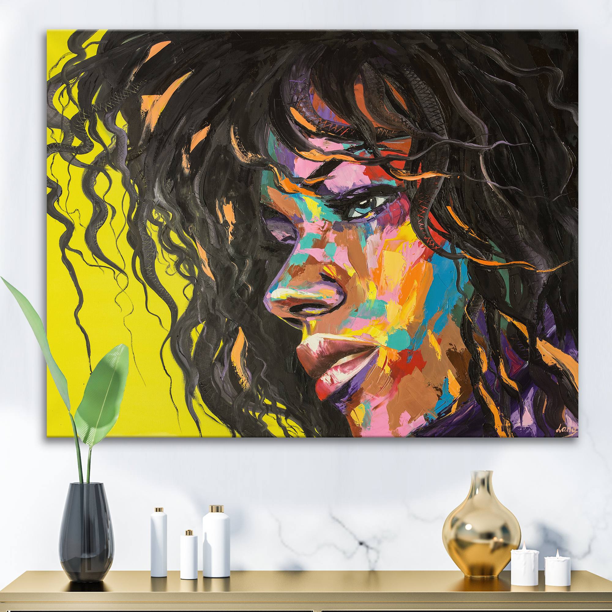 Designart ' Abstract Colorful Fantasy Portrait Of A Young Woman I ' Modern Canvas Wall Art Print