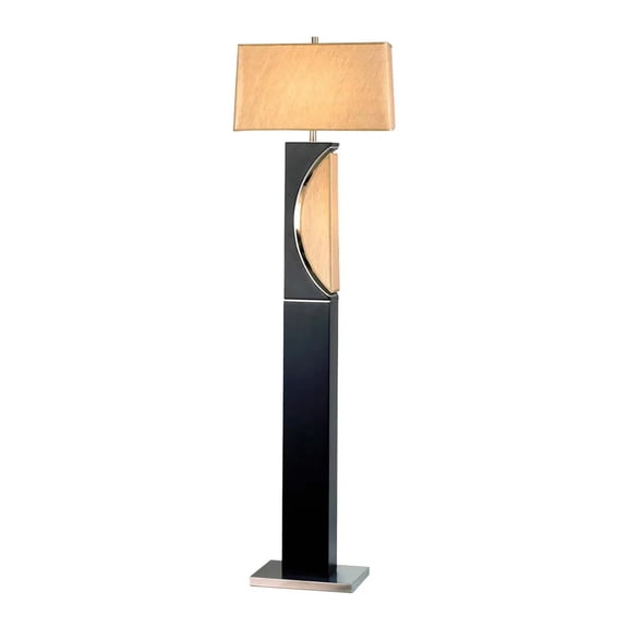 NOVA of California Half Moon Floor Lamp with Nightlight - Dark Brown, Etruscan Gold Linen Shade