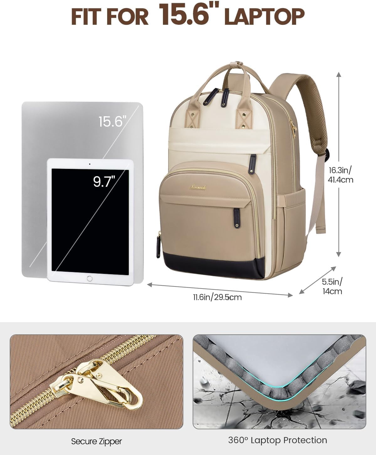 Lovevook Backpack Purses for Women, 15.6 Inch Laptop Backpack College Computer Bag, Multi-Functional Travel Work Bag Teacher Nurse Bag with USB Charging Port