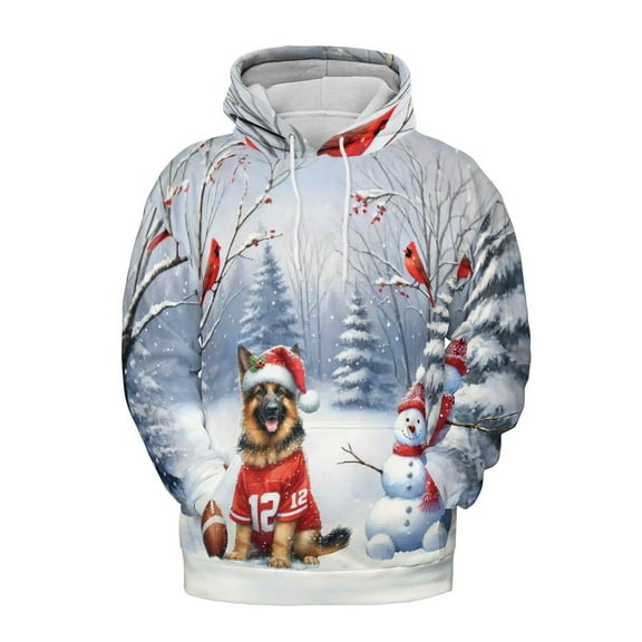 Hello Winter German Shepherd Football Snowman Welcome Snowy Morning All Over Print 3D Hoodie Unisex Merch Hoodies Alsatian Dog Lover Gifts - 01012