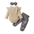 thumbnail image 2 of WIBACKER Baby Girl Clothes Newborn Infant Outfits Ruffle Ribbed Romper+ Floral Pants + Cute Headband Sets for Girls, 2 of 7