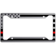 JASS GRAPHIX American Flag License Plate Frame (Black on Brushed with red)