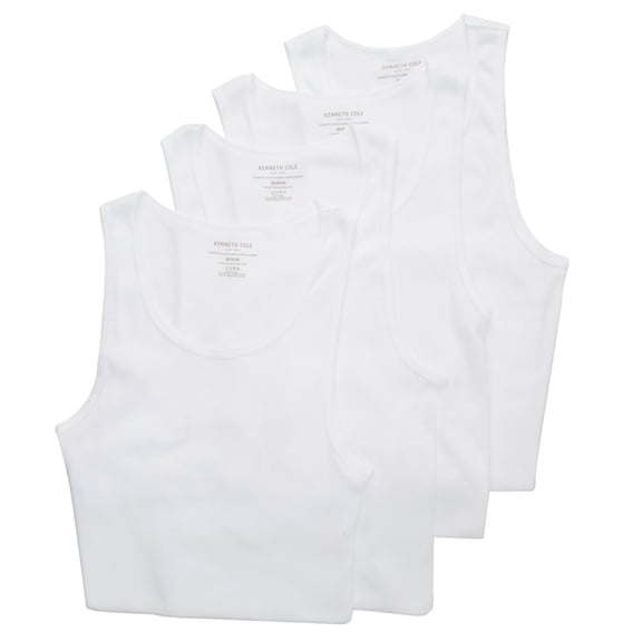 Men's Kenneth Cole 52T1016 100% Cotton Ribbed Tank Undershirt - 4 Pack (033 White M)