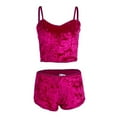 thumbnail image 4 of Aunavey Women's Velvet 2 Piece Outfit Spaghetti Strap Sleeveless Crop Top+ Shorts Set, 4 of 5