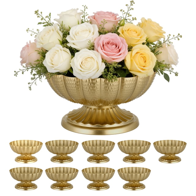 VEVOR - Jarrón de flores para boda (10 unidades), 11 cm, mini centro de mesa con flores, pequeño recipiente decorativo de fácil instalación, versátil soporte para arreglos florales, dorado