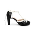 thumbnail image 2 of BLISSFUL STEP Women's Bow Platform T-Strap Block High Heel Pumps Black 6, 2 of 7