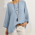 thumbnail image 2 of Daiosportswear Women's Cotton Long Sleeved Solid Linen Shirt Casual Loose Round Neck Oversized Top Blue XXL(XXL), 2 of 6