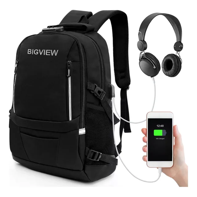 Mochila Escolar Viaje Bolsa Para Laptop 15.6 pulgadas Hombres Y Mujeres Antirobo Negra Mochila Bigview Bp02 34 L
