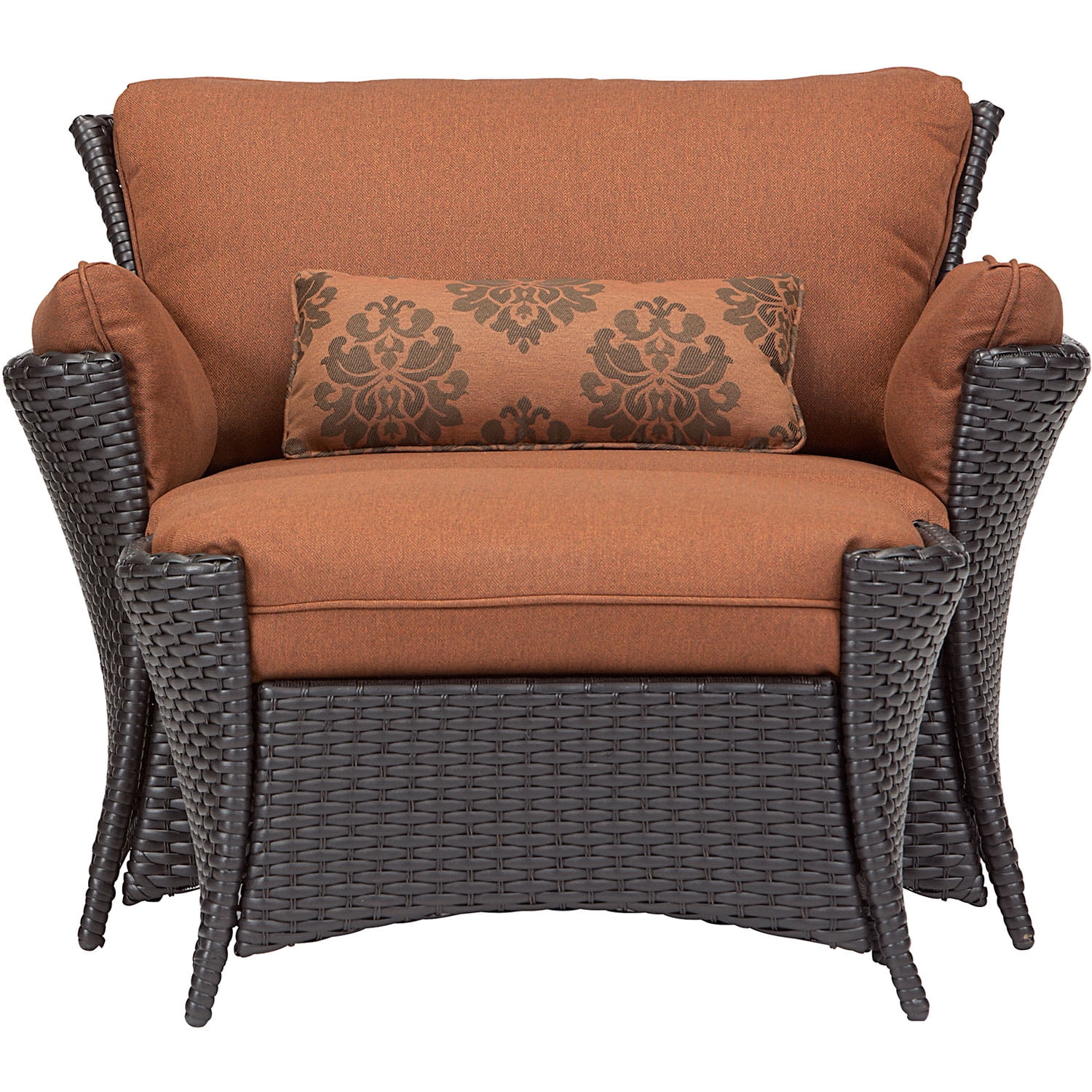 Hanover Strathmere Allure 2-Piece Steel Outdoor Patio Set Outdoor Patio Deep Seating Set with Brown Wicker, Woodland Rust Brown Cushions, and Oversized Ottoman, STRATHALLURE2PC