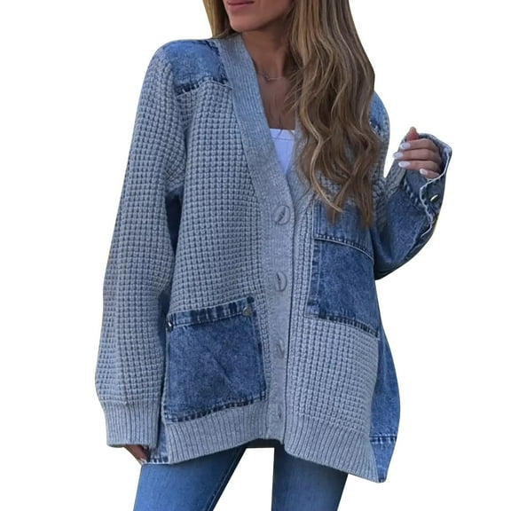 iHPH7 Womens Fall Jackets Women's Outerwear Casual Outerwear V Neck Cardigan for Women Casual Outfits for Women Travel Sweater Womens Fall Clothing Gray L