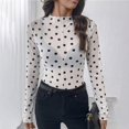 thumbnail image 2 of GZWYHT Women Crew Neck Polka Dot Sheer Mesh Blouse Slim Fit Long Sleeve See Through Crop Shirt Fall Clubwear White 2XL, 2 of 7
