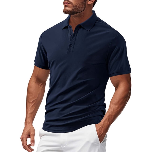 pstuiky camisetas camisas para hombre, Blusa de cuello vuelto de manga corta con botones de color liso a la moda para hombre camisas casuales para hombre m