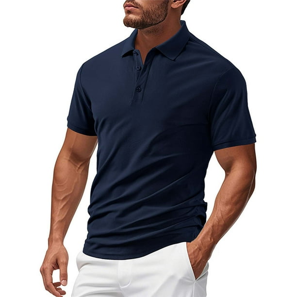 pstuiky camisetas camisas para hombre, Blusa de cuello vuelto de manga corta con botones de color liso a la moda para hombre camisas casuales para hombre m