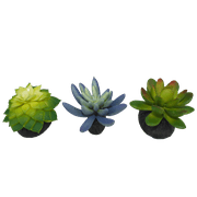 Komodo Artificial Green and Blue Plastic Succulent Plants with Gravel Base, 3 Pack, Aquarium Decor