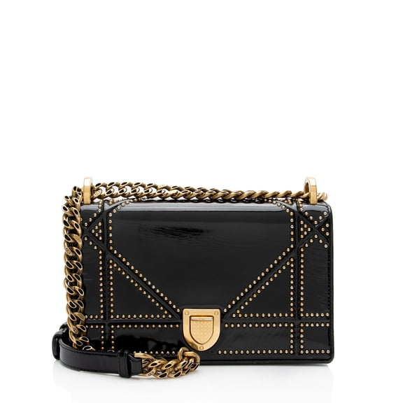 Pre-Owned Dior Patent Leather Studded Diorama Small Shoulder Bag