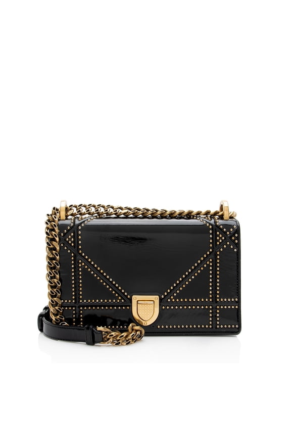 Pre-Owned Dior Patent Leather Studded Diorama Small Shoulder Bag