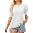 thumbnail image 2 of Up to 65% off Xunlbb Blouses for Women Women's Solid Color Short Sleeved Round Neck Top/shirt Casual Loose Short Sleeved Round Neck Top/shirt Womens Trendy Tops, S-2XL, 2 of 5