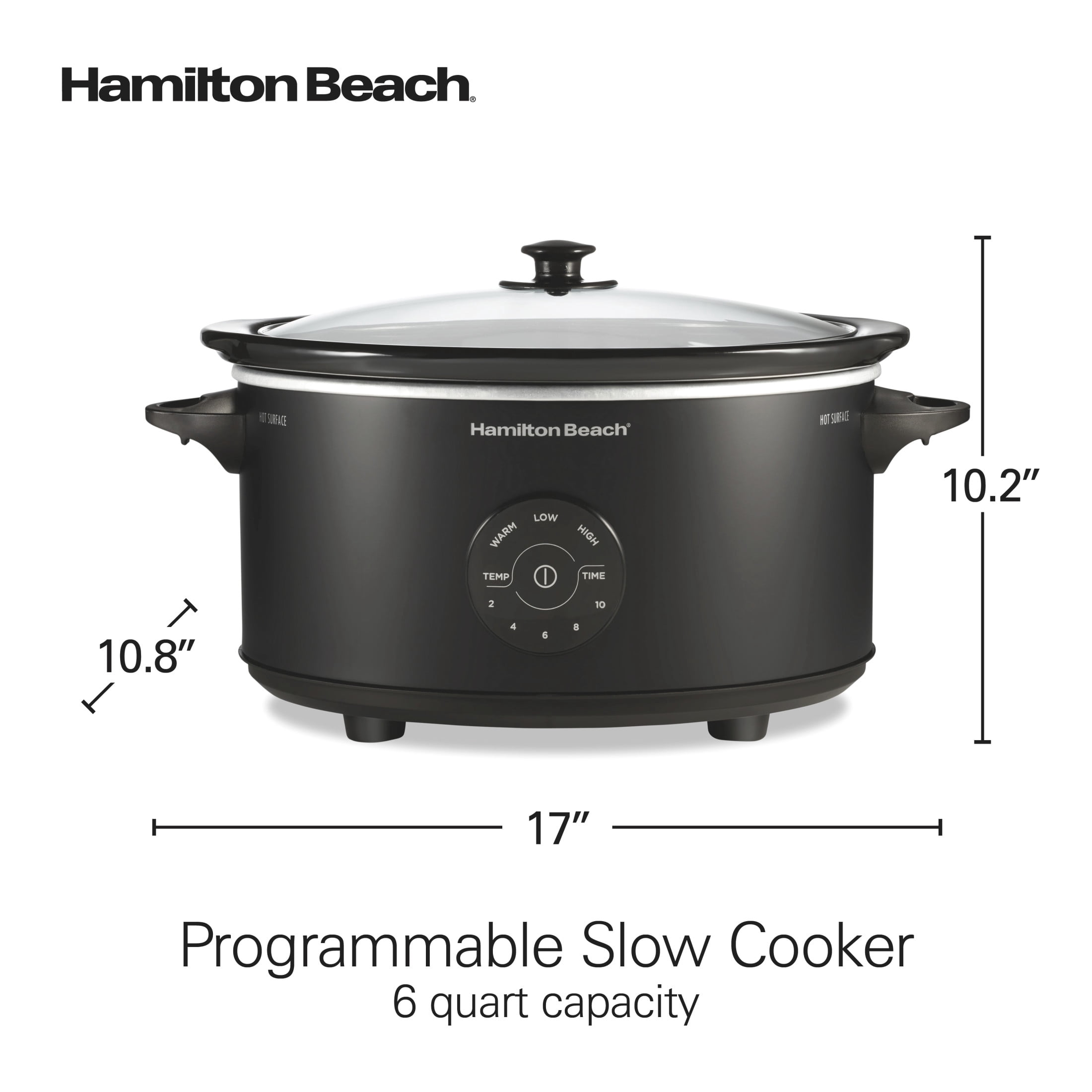 Hamilton Beach 6 Qt Programmable Slow Cooker, Stoneware Crock with Removable Pot, Matte Black