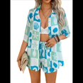 thumbnail image 1 of Conjunto de 2 Piezas para Mujer, con Estampado Floral Tropical Suave de Verano, Cuello en V, Corta, Botones y Pantalones Cortos. Tablero de Ajedrez S, 1 of 10