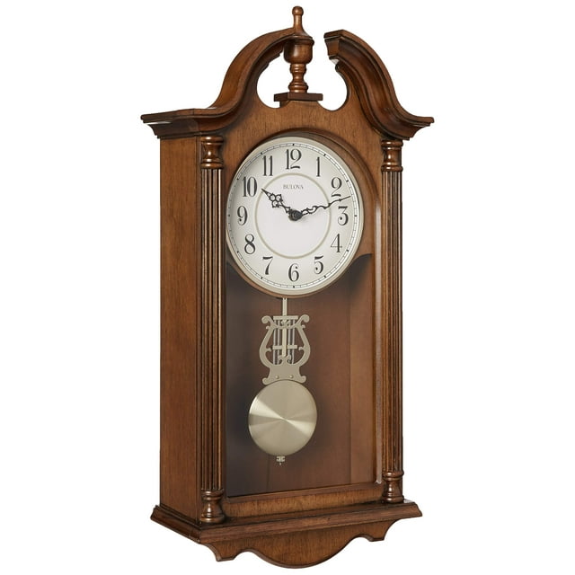 Reloj de pared Bulova C1517 Saybrook con esfera de metal cerezo marrón