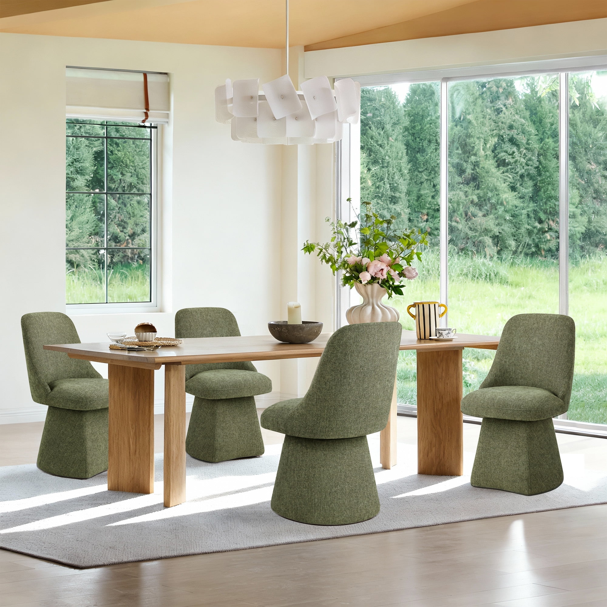 Spruce & Spring Modern Upholstered Swivel Dining Chair with High Back and Conical Base, Single, Moss Green Fabric