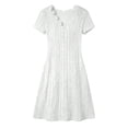 thumbnail image 4 of ChaoHeng Dresses for Women for Solid Linen V Neck Button Short Sleeve Mid Calf Breathable Summer Casual Dress White S, 4 of 7
