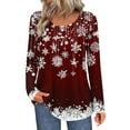thumbnail image 2 of Long Sleeve Shirts for Women Christmas Print Pleated Henley Neck Long Sleeve Tunic Blouses Loose Fit Casual Tops Festive Pullover, 2 of 5