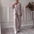 thumbnail image 4 of Conjunto informal de 2 piezas para mujer, traje holgado elegante con cuello en V, camisa de manga larga, pantalones informales, moda deportiva, primavera y verano, 4 of 5