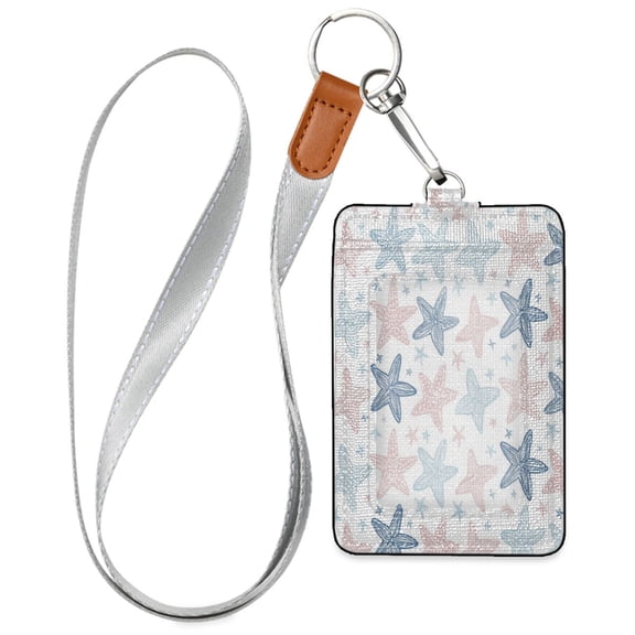 PU Leather Badge Holder Lightweight ID Card Holder with Window Pocket Linear Starfish