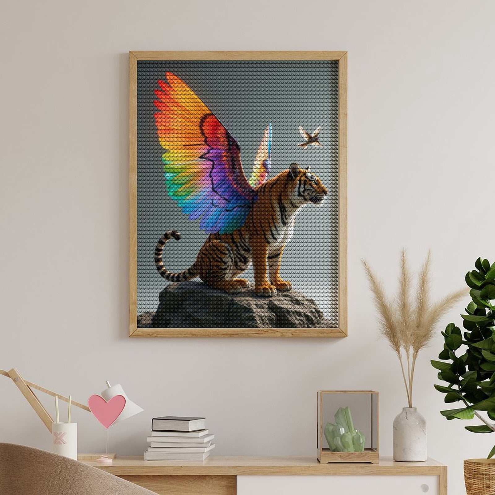 Diamond Art Kits for Adults, Tiger Rainbow Wings Rock Bird 5D Diamond Painting Kits for Adults Beginners, DIY Full Drill Diamond Painting, Gem Art and Crafts 12x16