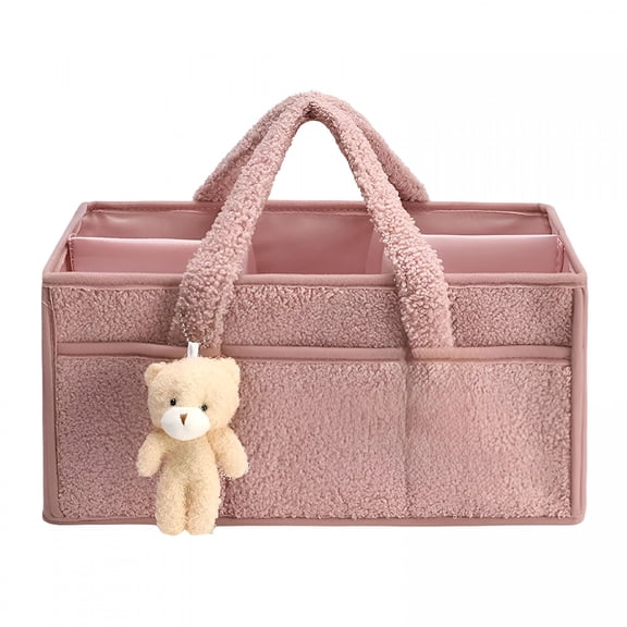 LAMIRO Diaper Caddy Organizer with Handle,Portable Diaper Storage Basket Bin for Wipes,Shower Gift Basket for Woman Man,Car Caddy Organizer,Pink