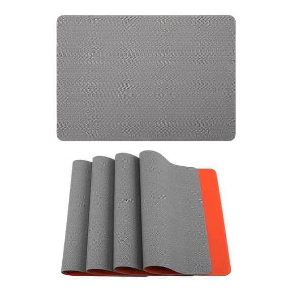 Unique Bargains 4pcs Faux Leather Washable Placemats Gray/Orange 17.7"x11.8"