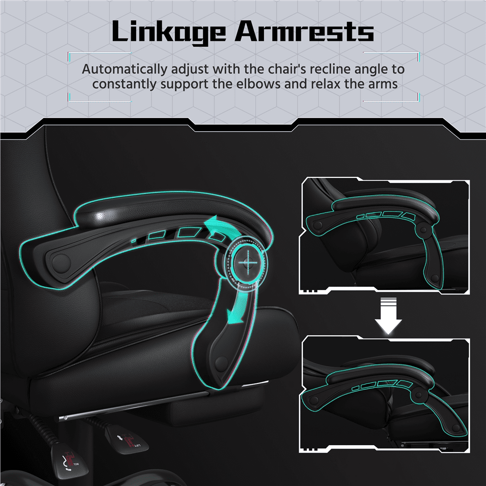 Fullfurnique Ergonomic High Back Gaming Chair with Slide Out Footrest, Full Black