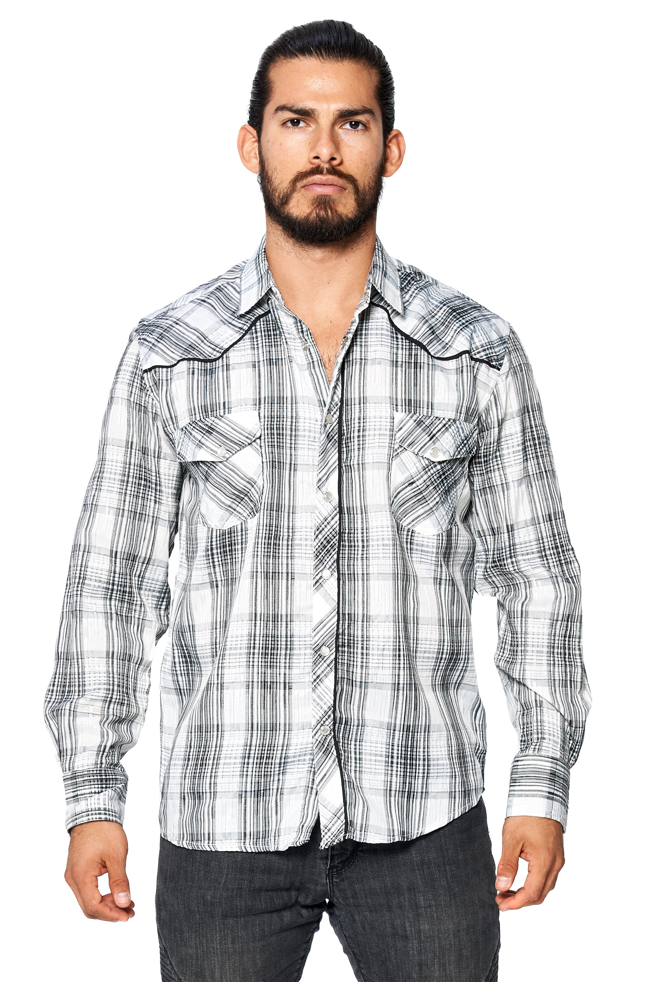 LW - LW Men's Classic Checkered Striped Western Rodeo Pearl Snap Button ...