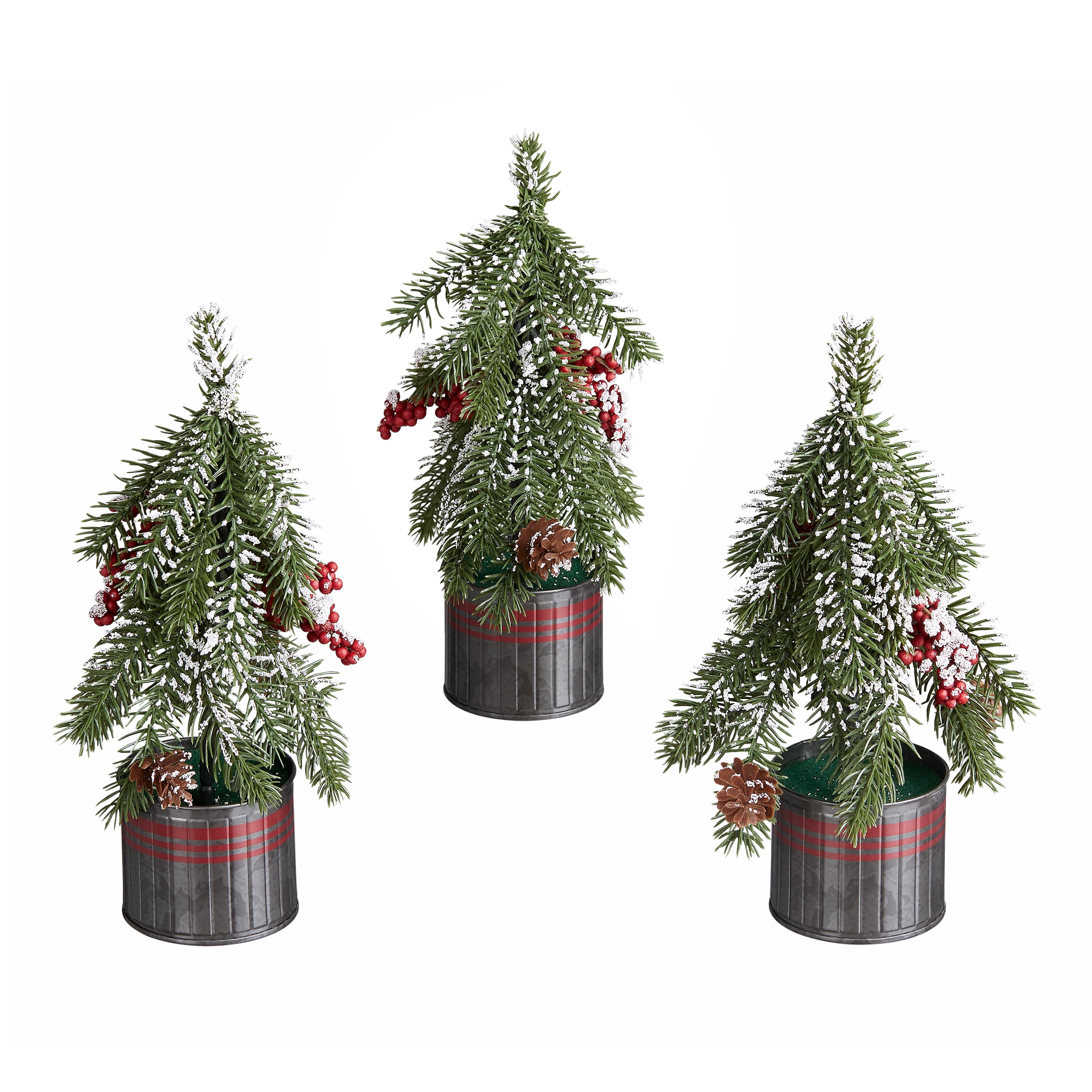 Holiday Time Galvanized Pot Flocked Tree Tabletop Christmas Decoration