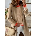 thumbnail image 3 of Womens Lightweight Cotton Sweaters Long/Short Sleeve Crew Neck Color Block Striped Casual Knitted Pullover Tops, 3 of 6