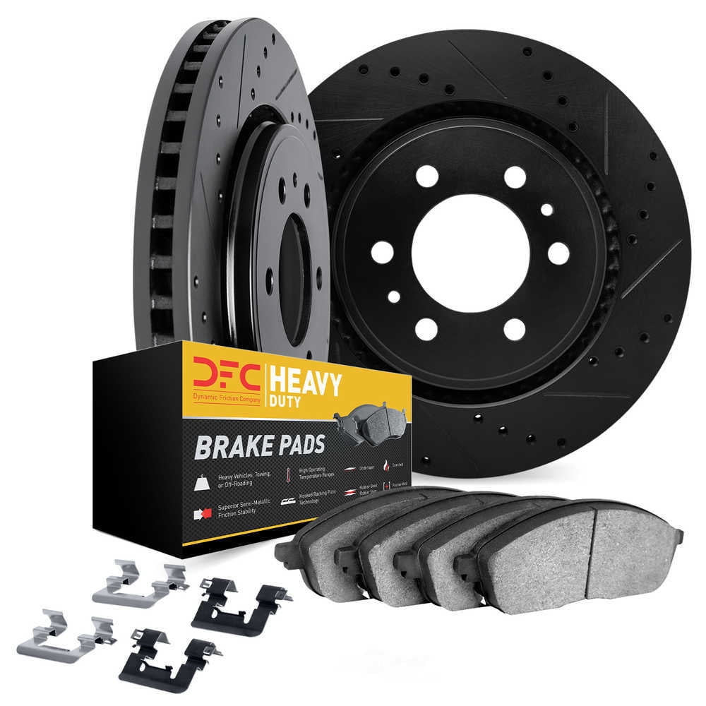 Dynamic Friction Company 8212-48082 DFC Rotors-Drilled and Slotted-Black with Heavy Duty Brake Pads