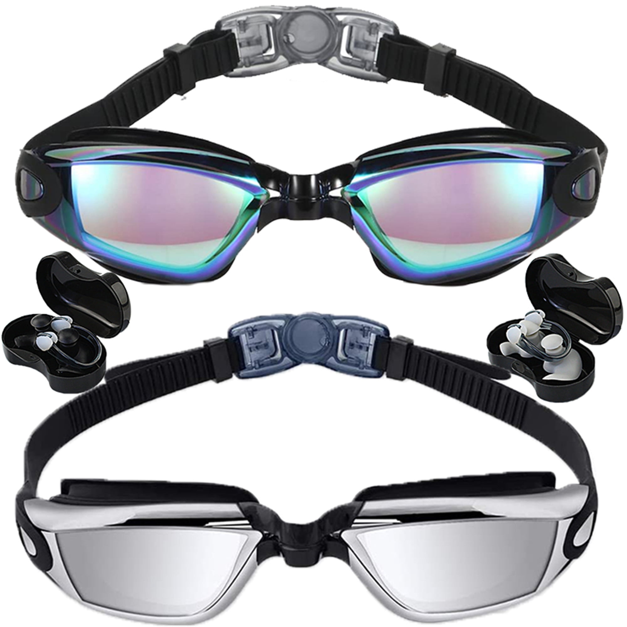 Swimming Goggles Swimming Glasses with Earplug Nose Clip Electroplate Waterproof 