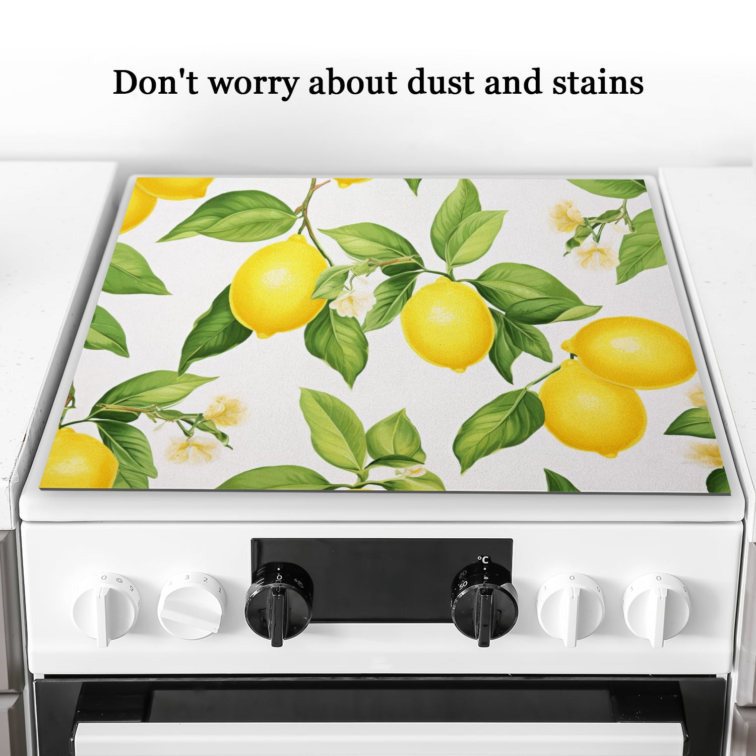 Cover for Stove Top Electric Flat Top, Fresh Lemon, Heat Resistant Glass Cooktop Cover, Glass Induction Cooktop Protector mat, Non-slip Foldable Decoration pad for Kitchen RV (28×20 Inch)