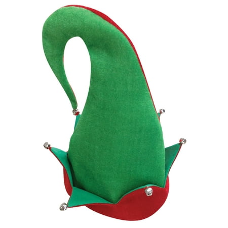 Loftus Jingle Bells Santa's Elf Curved Adult Costume Hat, Green Red, One