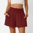 thumbnail image 2 of CHGBMOK Womens Summer Casual Shorts with Pockets Solid Elastic High Waisted Wide Leg Shorts Beach Vacation Outfits, 2 of 7