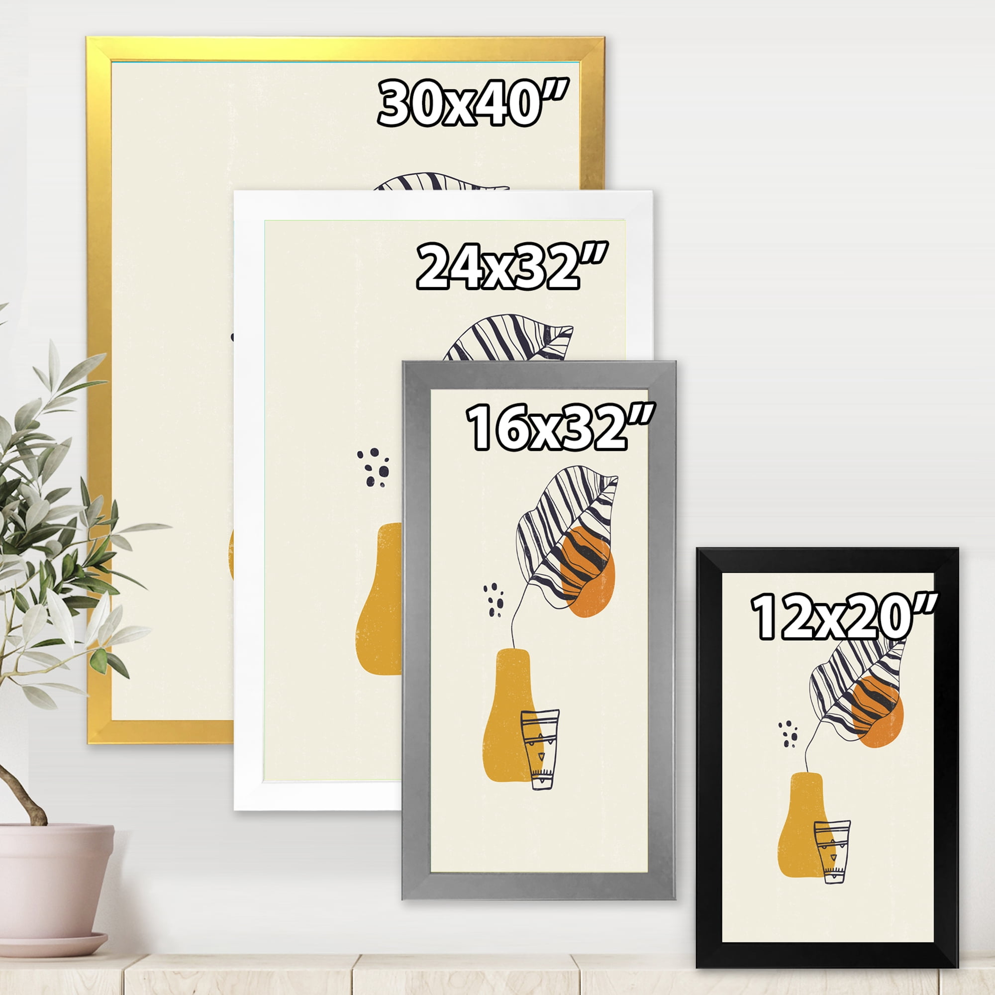 Designart 'Abstract Shapes Botanical Minimalist Leaf' Modern Framed Art Print