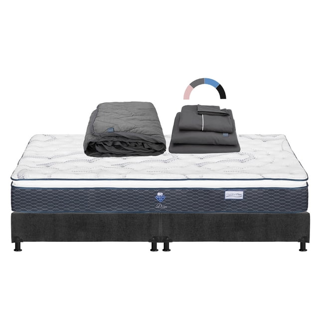 Colchon Dover King Size+Box Base Cama+Protector Lux+Sabanas Royal