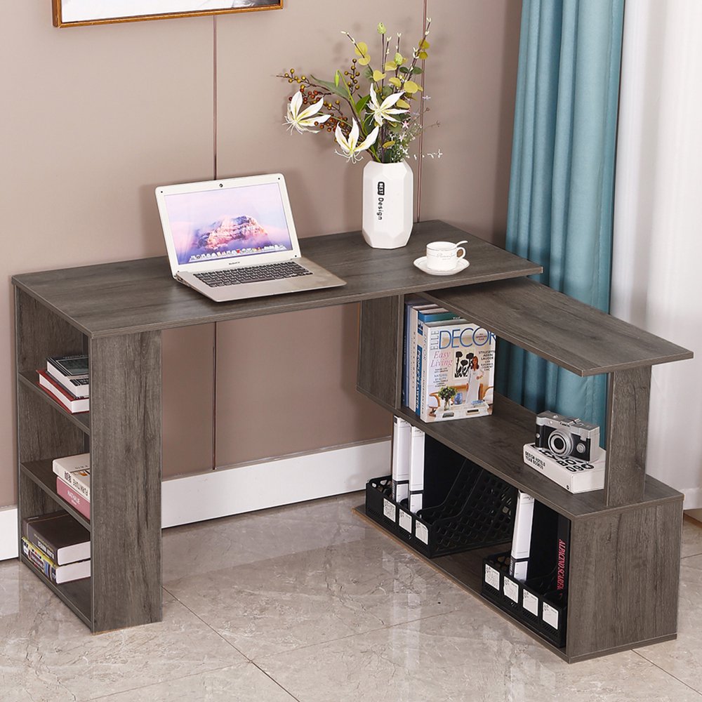 360° Rotating LShaped Corner Computer Desk Writing Table Study