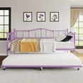 thumbnail image 4 of Metal Daybed with Trundle Bed, Twin Size Day Bed, Premium Metal Frame & Steel Slat Support, Roll-Out Trundle, Sofa Day Bed for Living Room & Bedroom, Purple, 4 of 7