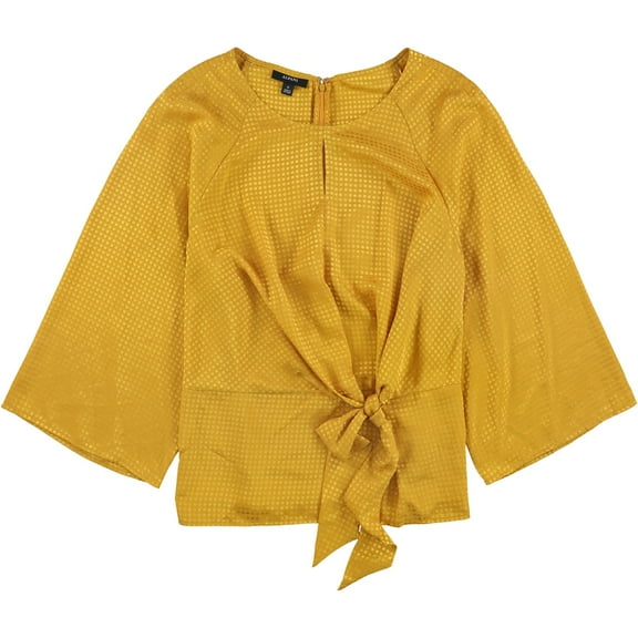 Alfani Womens Tie Front Pullover Blouse, Yellow, Medium