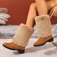 thumbnail image 4 of Ticikt Women Solid Faux Suede Mid Calf Boots, Fuzzy Cuff Low Block Heel Warm Winter Fashion Snow Boots,Color:Brown,Size:6, 4 of 6